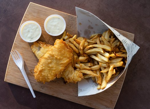 Tempura battered fish and chips from Pajos Fish & Chips